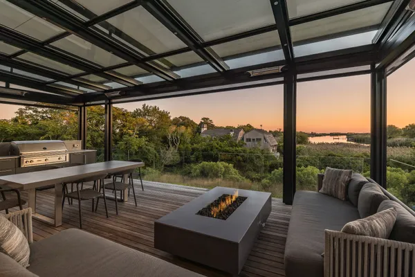 a outdoor view with a sitting space