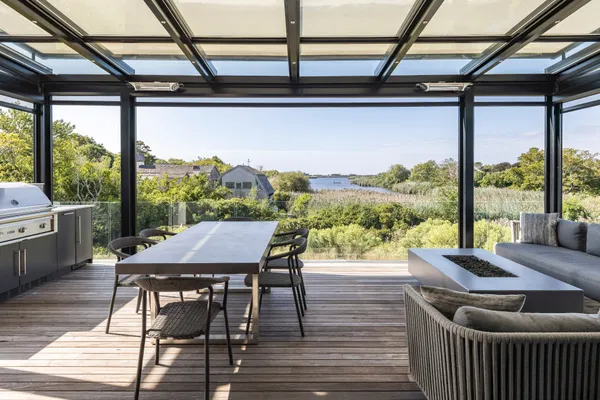 a view of a patio on the roof deck