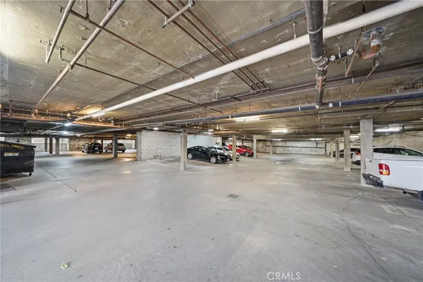 a view of parking garage with lots of storage