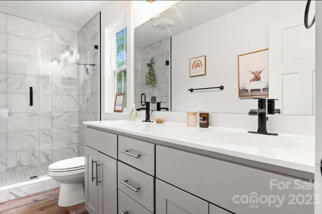 231 Medford Branch Road Candler, NC 28715 - Photo 19 of 28 a bathroom with a sink a toilet and shower