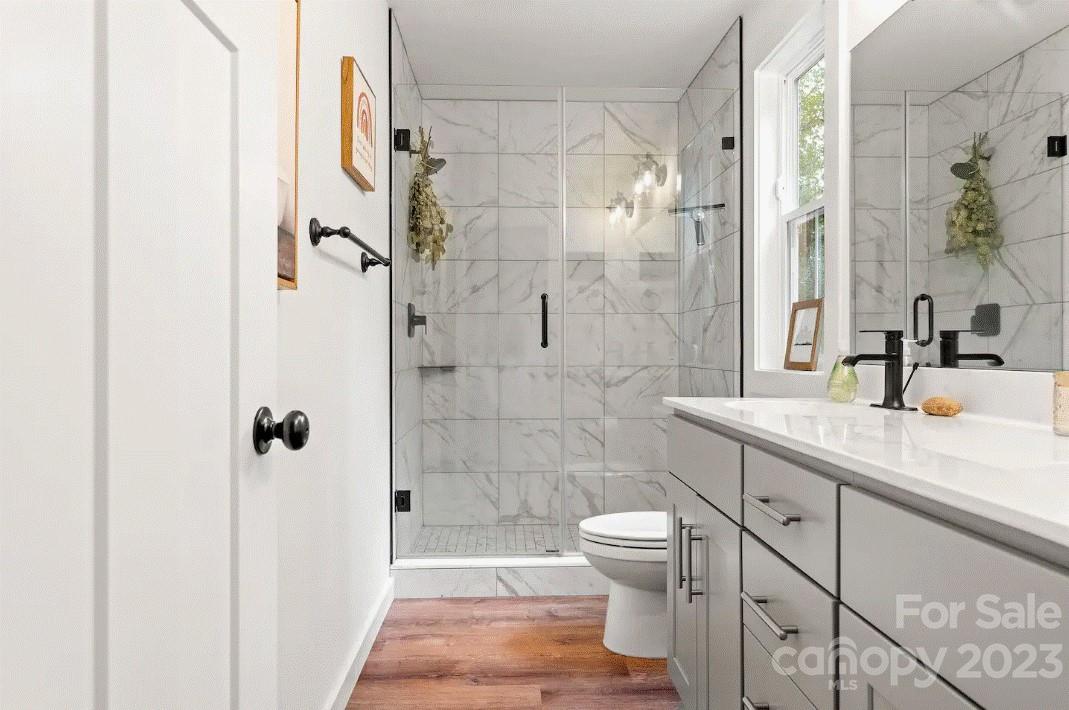 231 Medford Branch Road Candler, NC 28715 - Photo 20 of 28 a bathroom with a sink a toilet and shower
