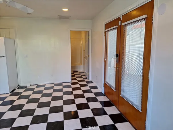 a black and white checkered floor