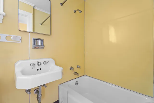 a bathroom with a bathtub