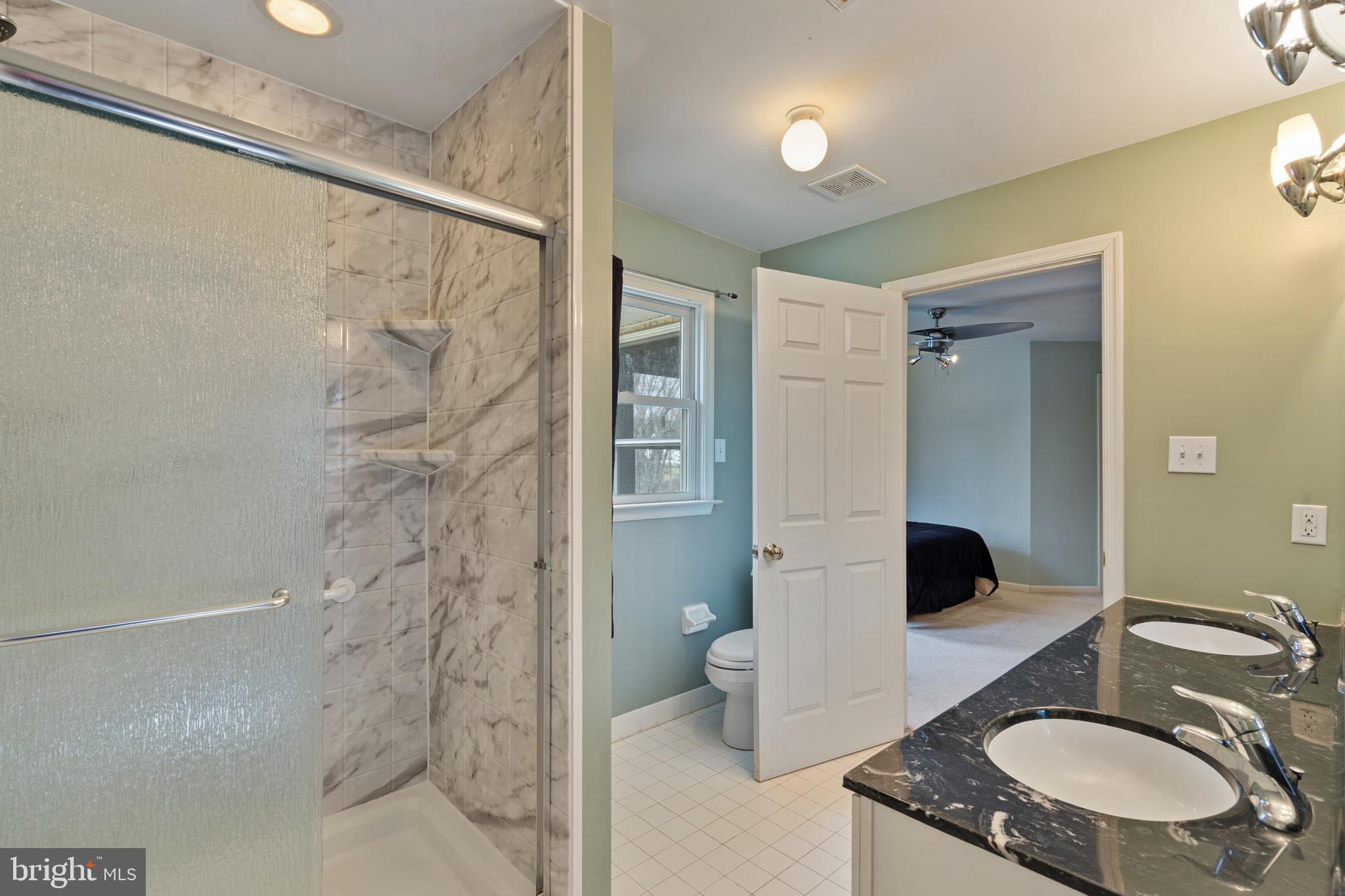 100 East Holland Road Holland, PA 18966 - Photo 28 of 63 a bathroom with a granite countertop sink a mirror and shower