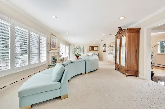 a living room with furniture tv and a fireplace