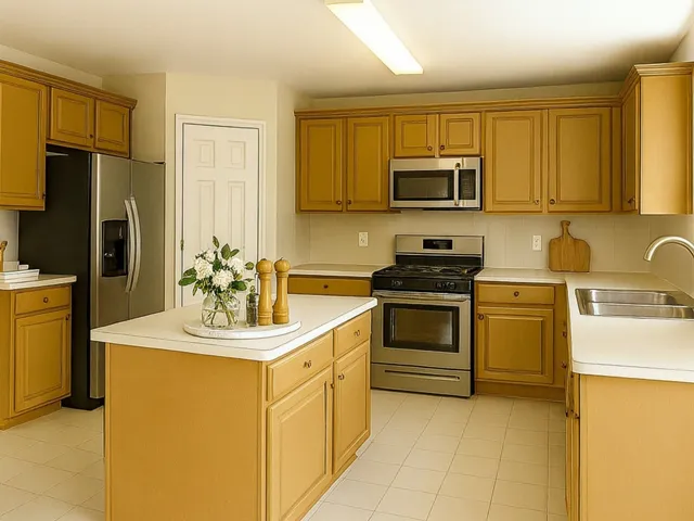 a kitchen with sink a microwave and cabinets