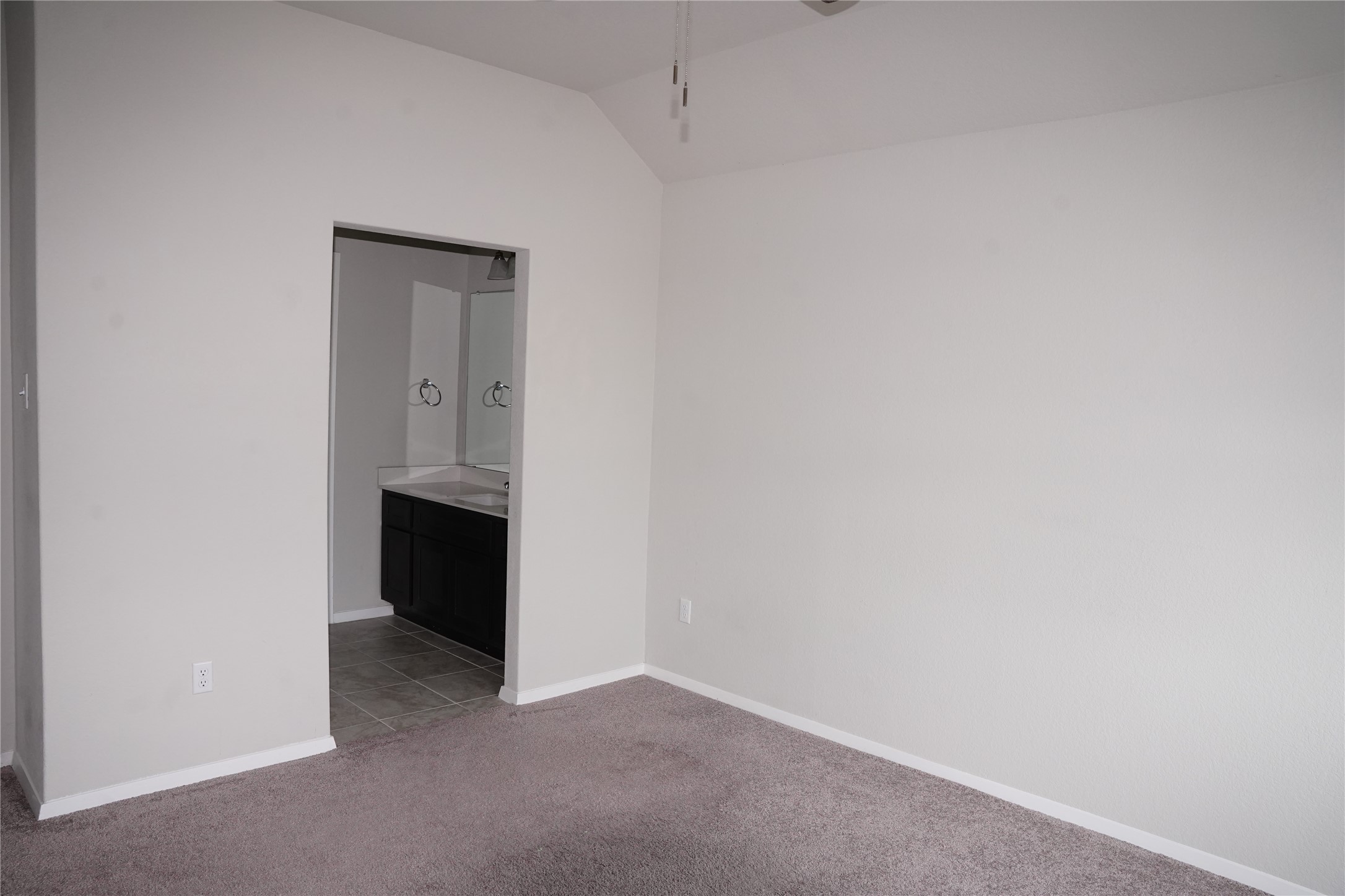 117 Crescent Street Georgetown, TX 78626 - Photo 29 of 38 A spacious bedroom with plush carpeting transitions into a tiled bathroom featuring a single vanity.