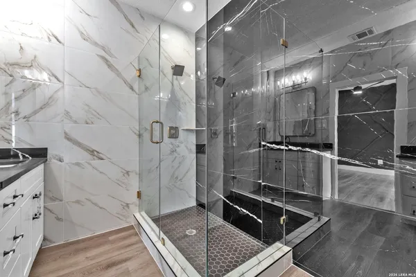 a bathroom with shower