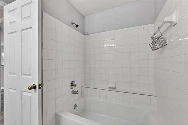 a bathroom with a bathtub