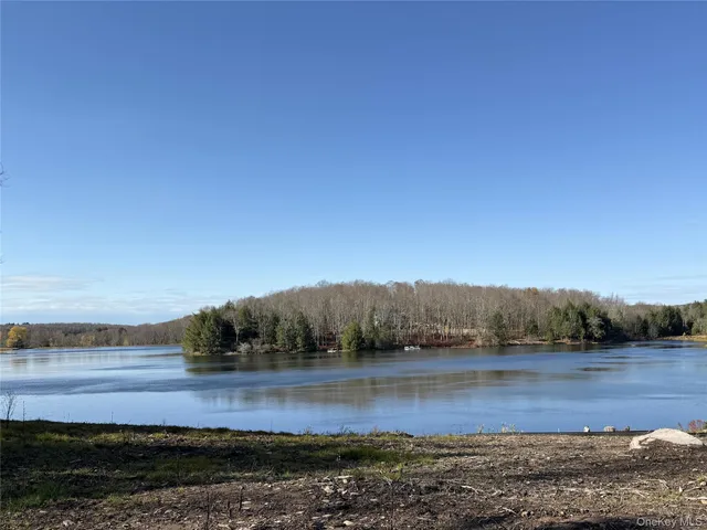 a view of a lake with a big yard