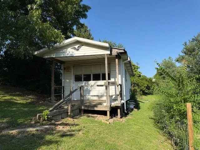 a view of a house with a big yard potted plants and large tree
