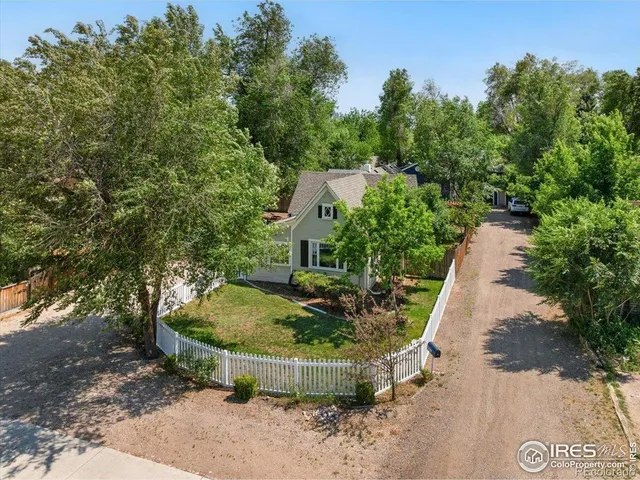 a view of a garden with large trees