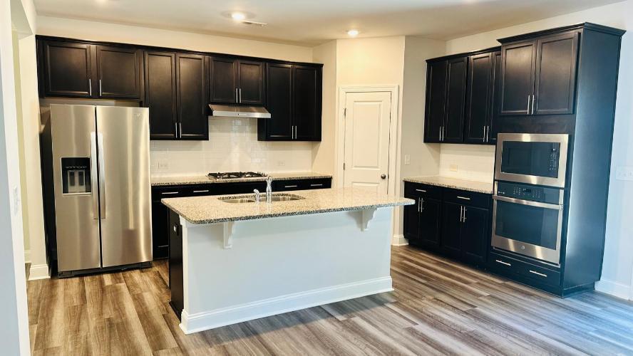 232 Chateau Way Angier, NC 27501 - Photo 19 of 23 a kitchen with kitchen island a counter space a sink appliances and cabinets
