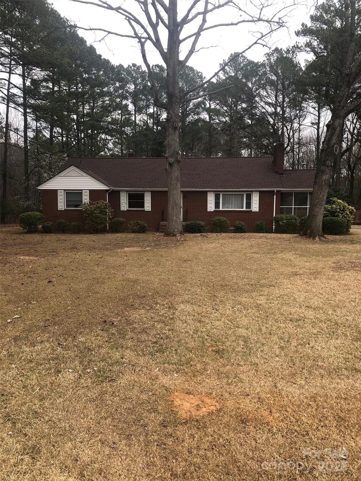 a front view of house with yard and trees