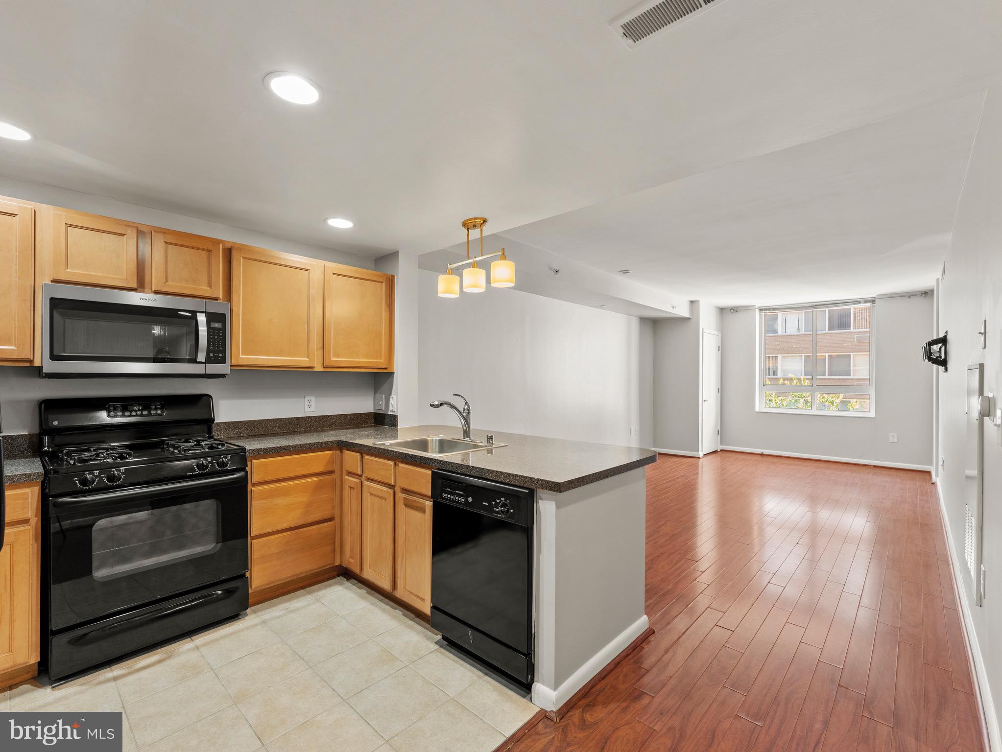 350 G Street Southwest, Unit N310 Washington, DC 20024 - Photo 7 of 26 a kitchen with granite countertop a stove top oven and sink