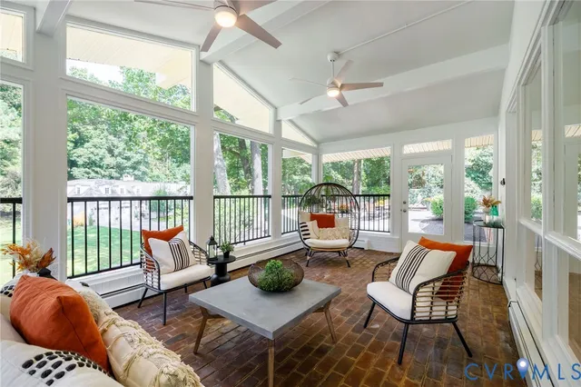 a outdoor living space with furniture and garden view