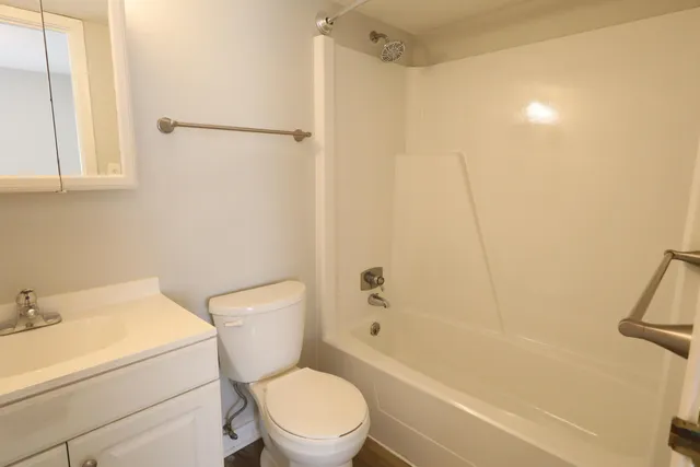 a white toilet sitting next to a bath tub