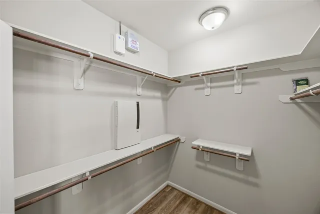 a view of a room with racks on the wall