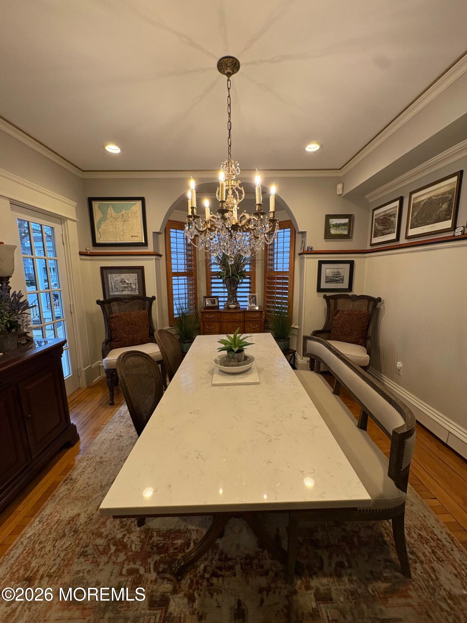 162 Bridge Avenue Red Bank, NJ 07701 - Photo 5 of 27 a view of a dining room with furniture a chandelier and wooden floor