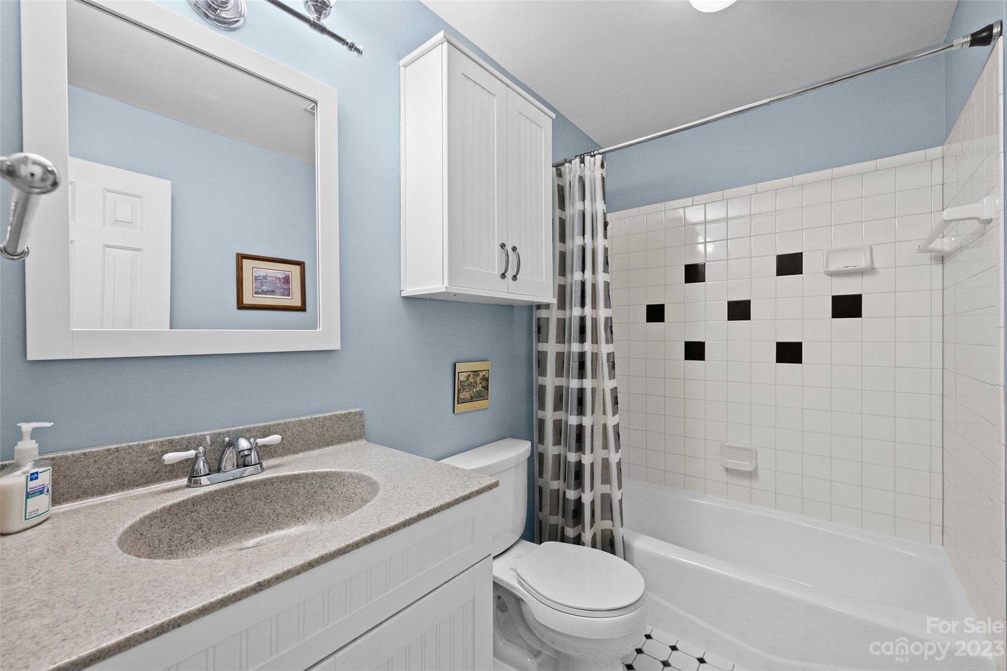 711 Romany Road Charlotte, NC 28203 - Photo 19 of 28 a bathroom with a sink toilet a shower and a mirror