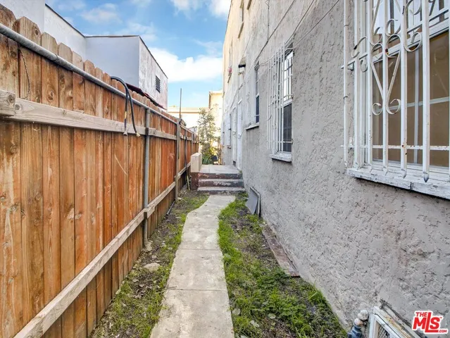 a view of a building with a door