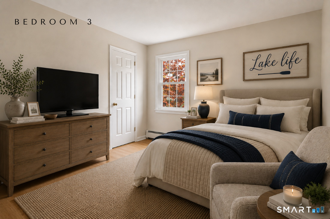 370 Nepas Road Fairfield, CT 06825 - Photo 21 of 32 a bedroom with a large bed and a flat screen tv