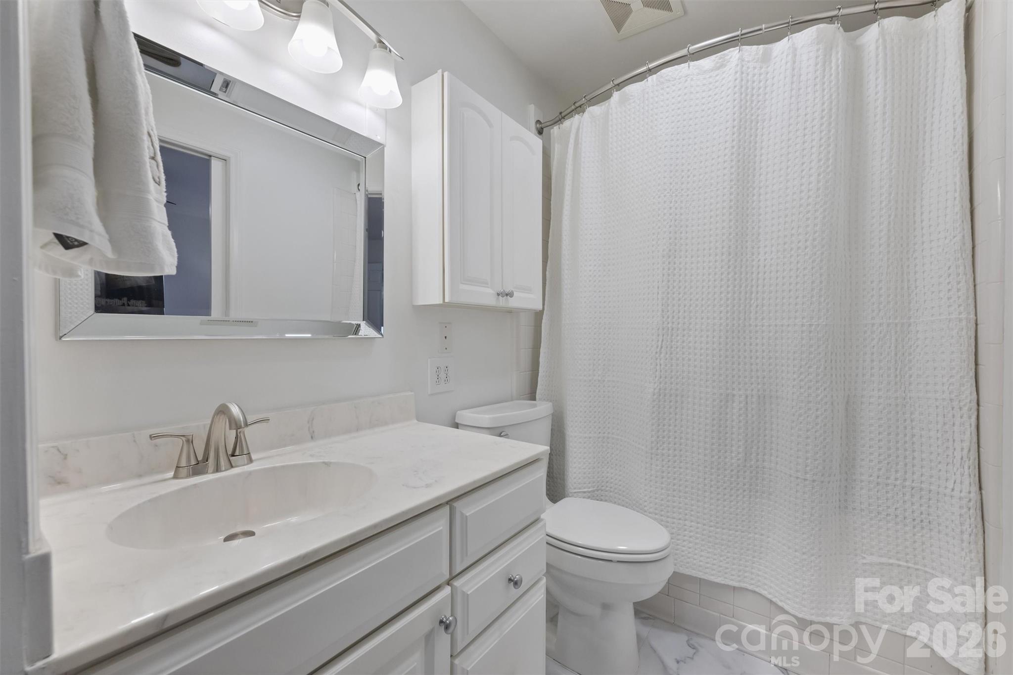 607 Queens Road Charlotte, NC 28207 - Photo 23 of 26 a bathroom with a sink a toilet and a mirror
