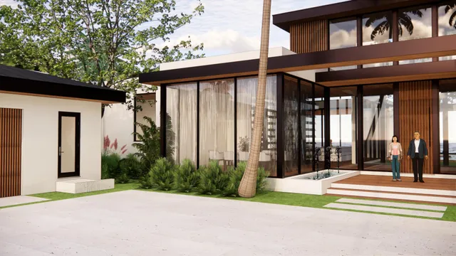 a front view of a house with a garden