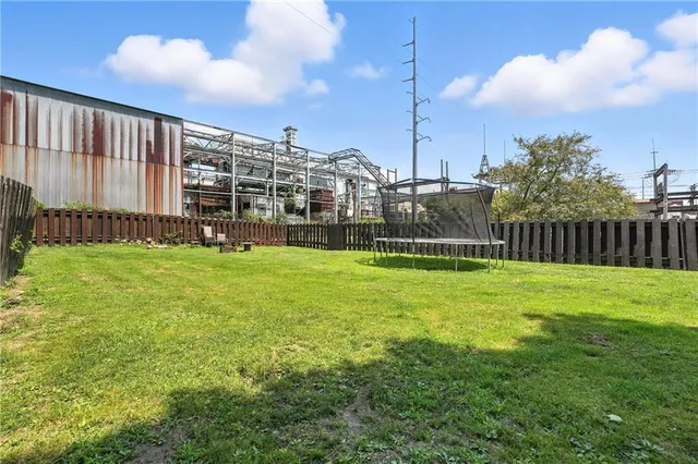 a view of a garden with a slide