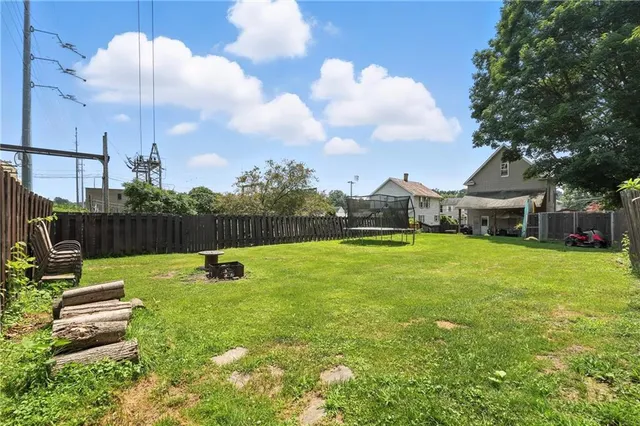 a view of a garden with a slide