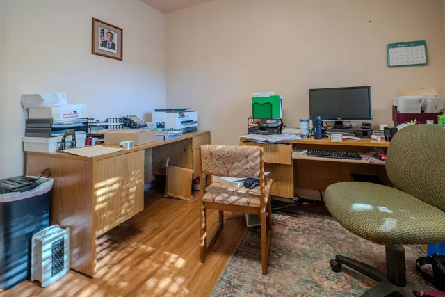 a workspace with furniture