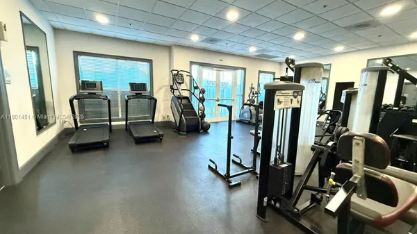 a view of a room with gym equipment