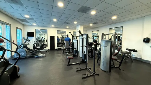 a view of a room with gym equipment