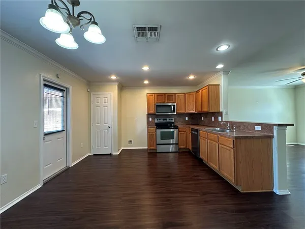 a open kitchen with lots of counter space