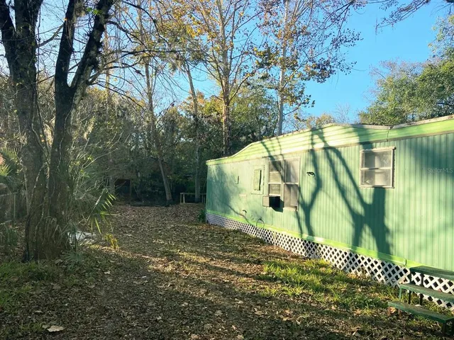 a green field with trees in the background