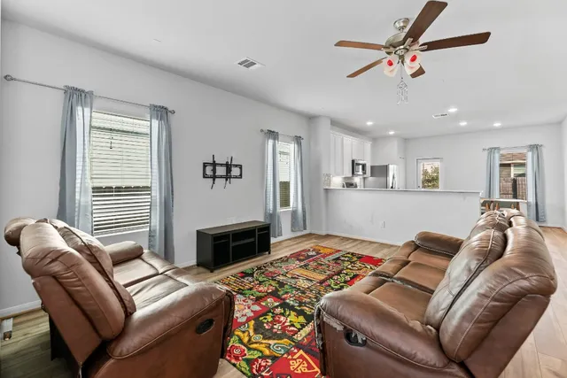 a living room with furniture