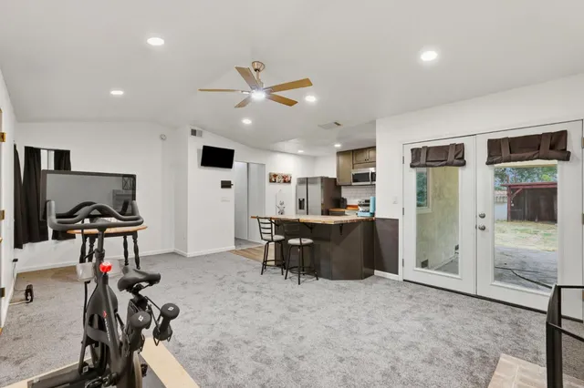 a view of a room with gym equipment