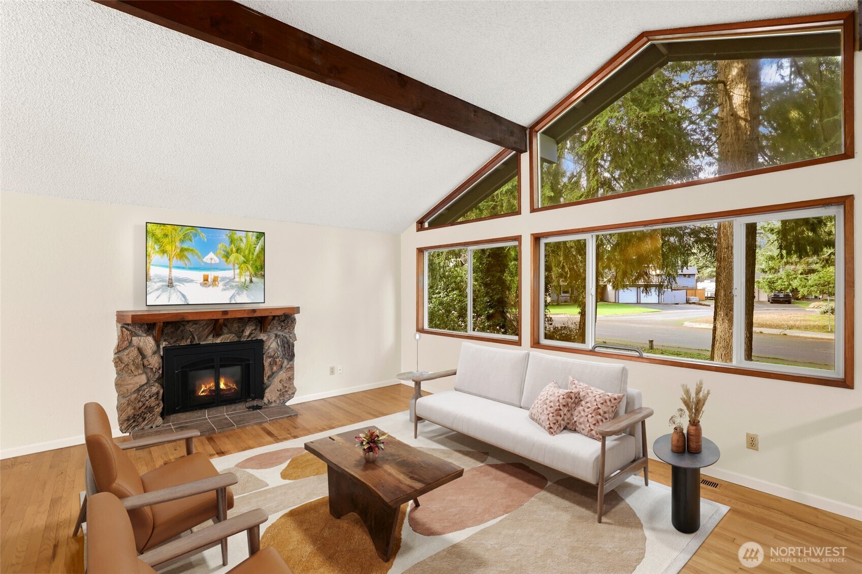 33524 33rd Place Southwest Federal Way, WA 98023 - Photo 4 of 37 a living room with furniture a fireplace and a large window