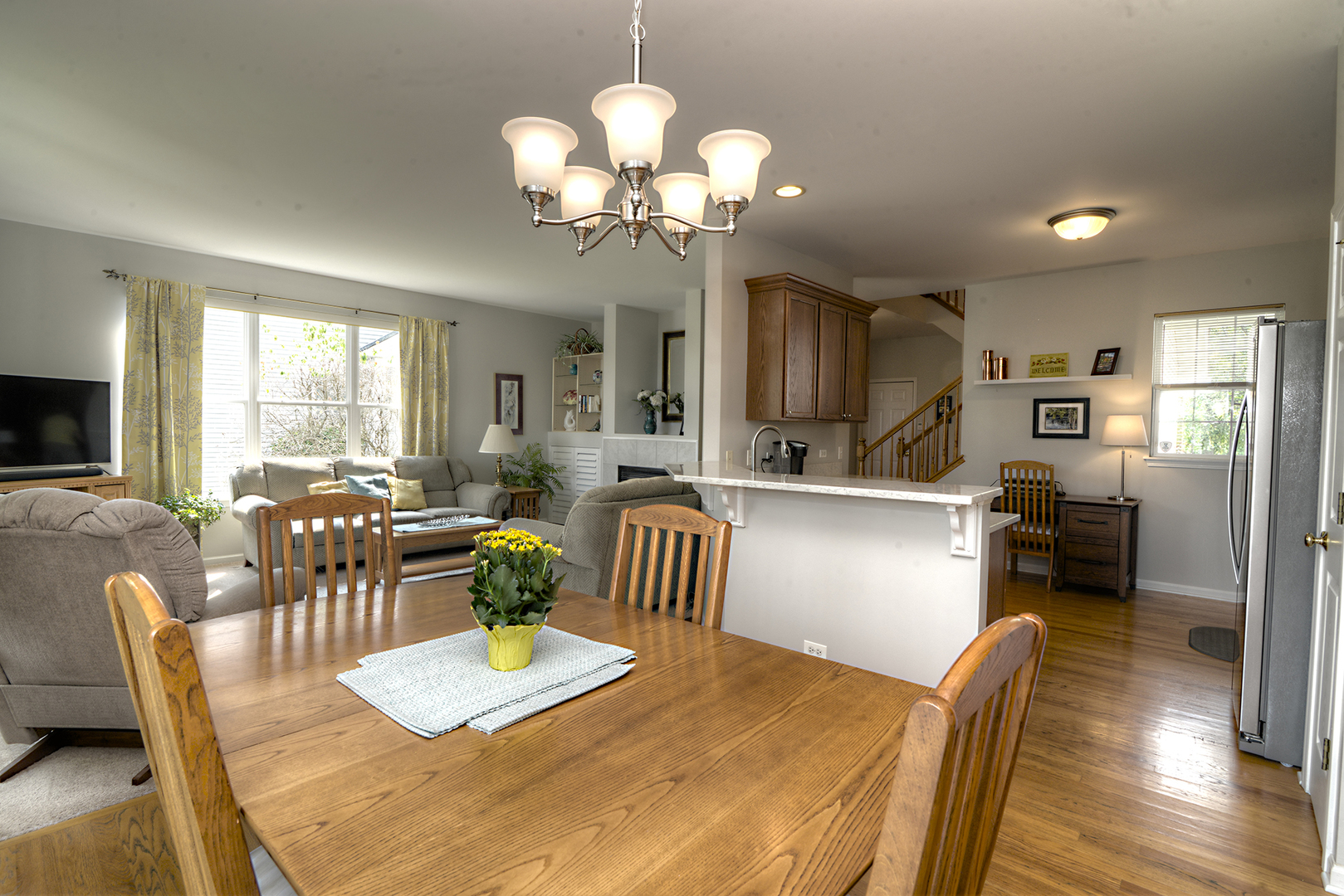 285 Ridge Road North Aurora, IL 60542 - Photo 9 of 24 a view of a dining room with furniture a chandelier and wooden floor