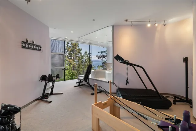 a view of a room with gym equipment