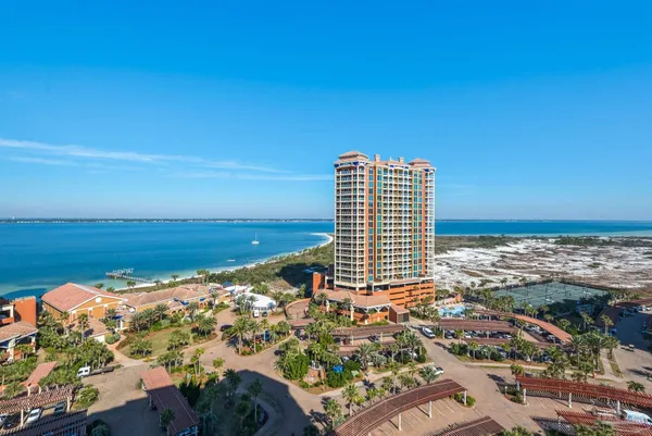 a view of ocean with a building