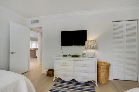 a bathroom with a sink a mirror and a potted plant