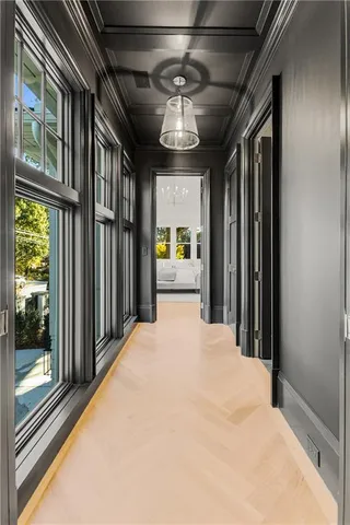 a large room with large windows