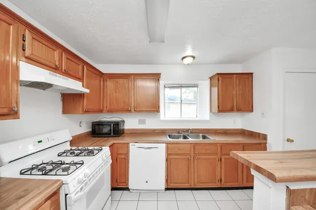 a kitchen with a stove a sink and a refrigerator