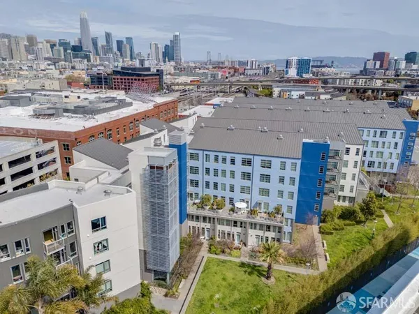 a city view with tall buildings