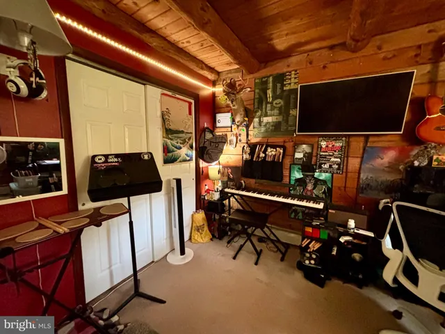 a room with lots of wooden furniture