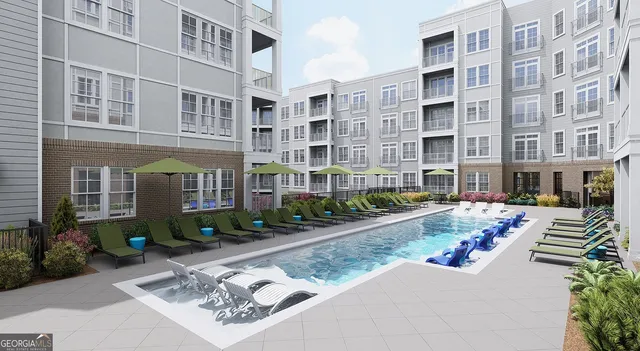 a front view of a building with street view