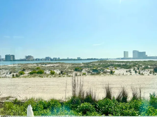 a view of a lake with a city