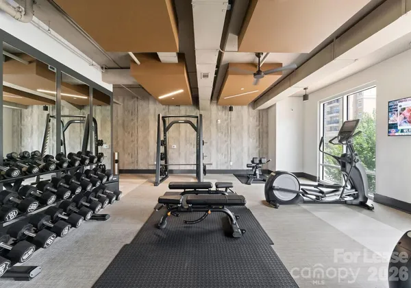 a view of a room with gym equipment