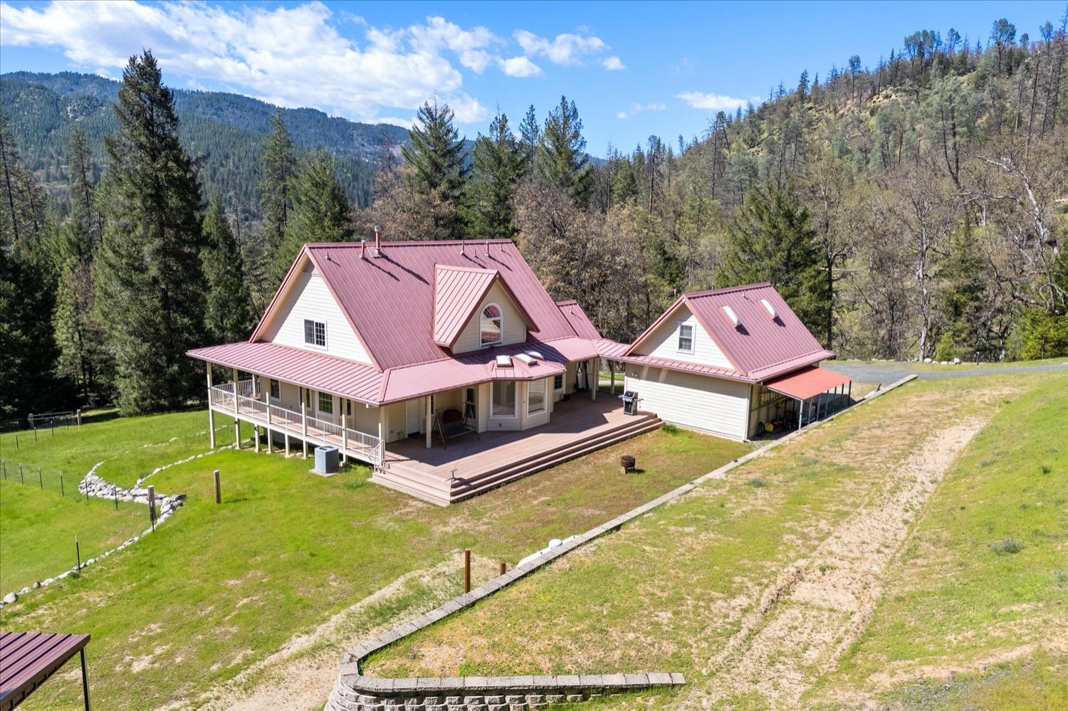2995 Goose Ranch Road Lewiston, CA 96052 - Photo 57 of 87 a aerial view of a house with swimming pool and sitting area